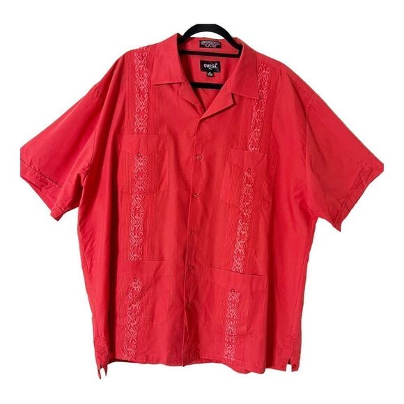 Omega Italy Men’s Short Sleeve Red Embroidered Button Down Shirt Size 2X - Picture 1 of 5
